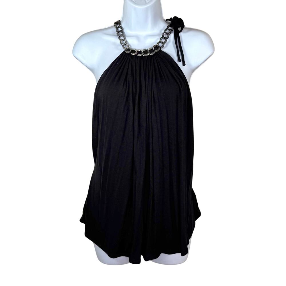 Sky Vintage Y2K Rhinestone Chain Halter Black Sleeveless Top Medium